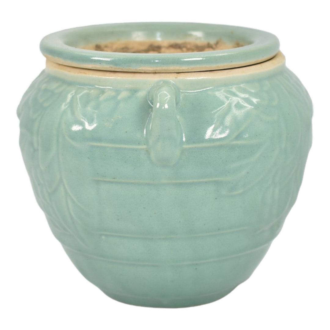 McCoy Vintage Pottery Blue Green Ceramic Flower Pot Planter Hanging Basket - Just Art Pottery