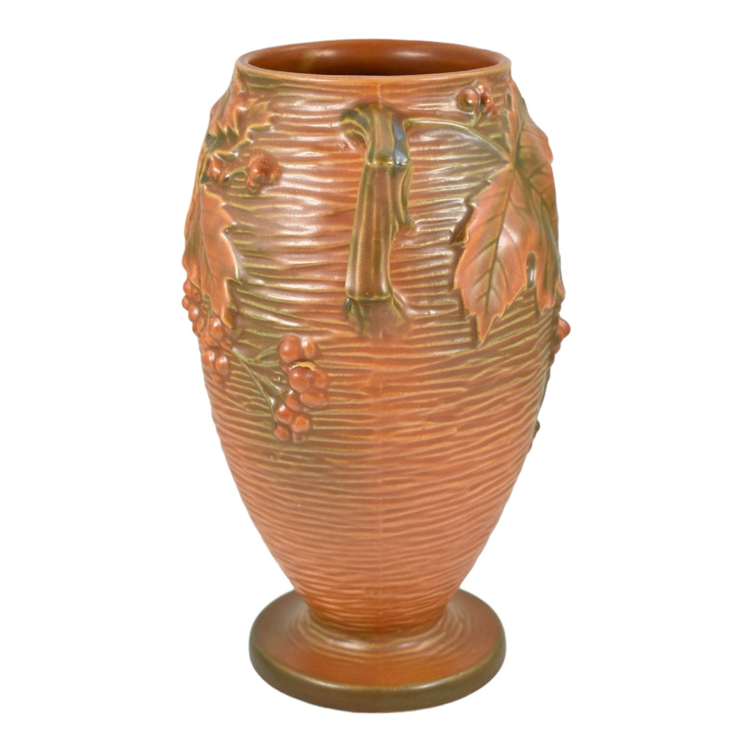 Roseville Bushberry Russet 1941 Vintage Art Pottery Ceramic Flower Vase 35-9 - Just Art Pottery