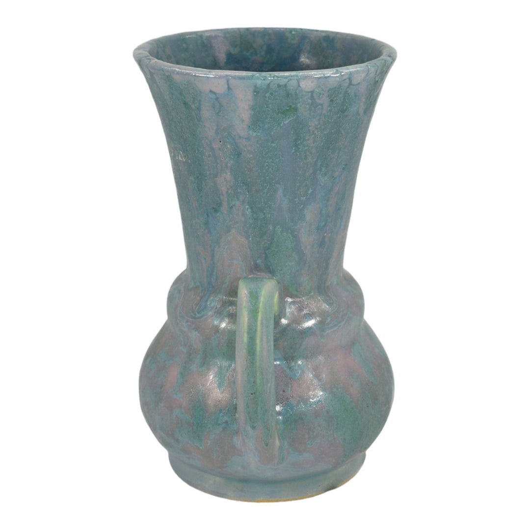 Roseville Carnelian II 1926 Art Deco Pottery Mottled Blue Handled Vase 332-8 - Just Art Pottery