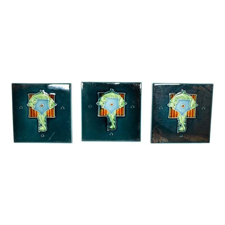 H And R Johnson English Vintage Art Pottery Set of Three Ceramic Wall Tiles - Just Art Pottery