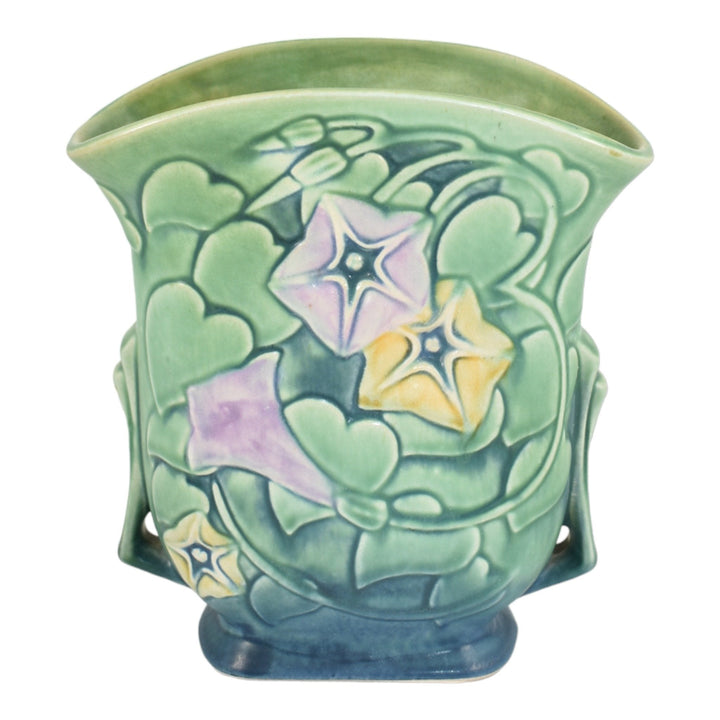 Roseville Morning Glory Green 1935 Vintage Art Pottery Ceramic Pillow Vase 120-7 - Just Art Pottery