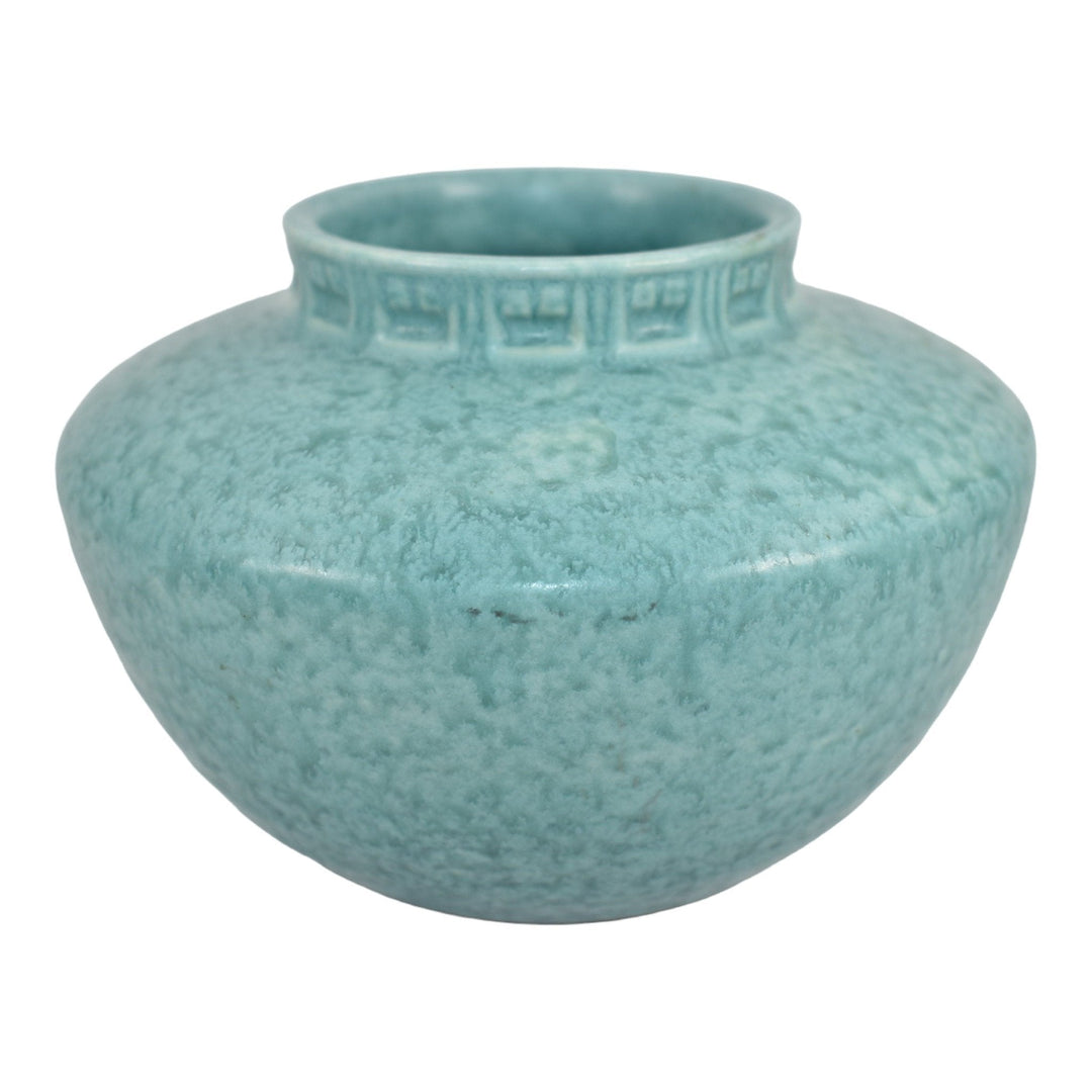 Roseville Tourmaline 1933 Art Deco Pottery Mottled Turquoise Blue Vase 200-4 - Just Art Pottery