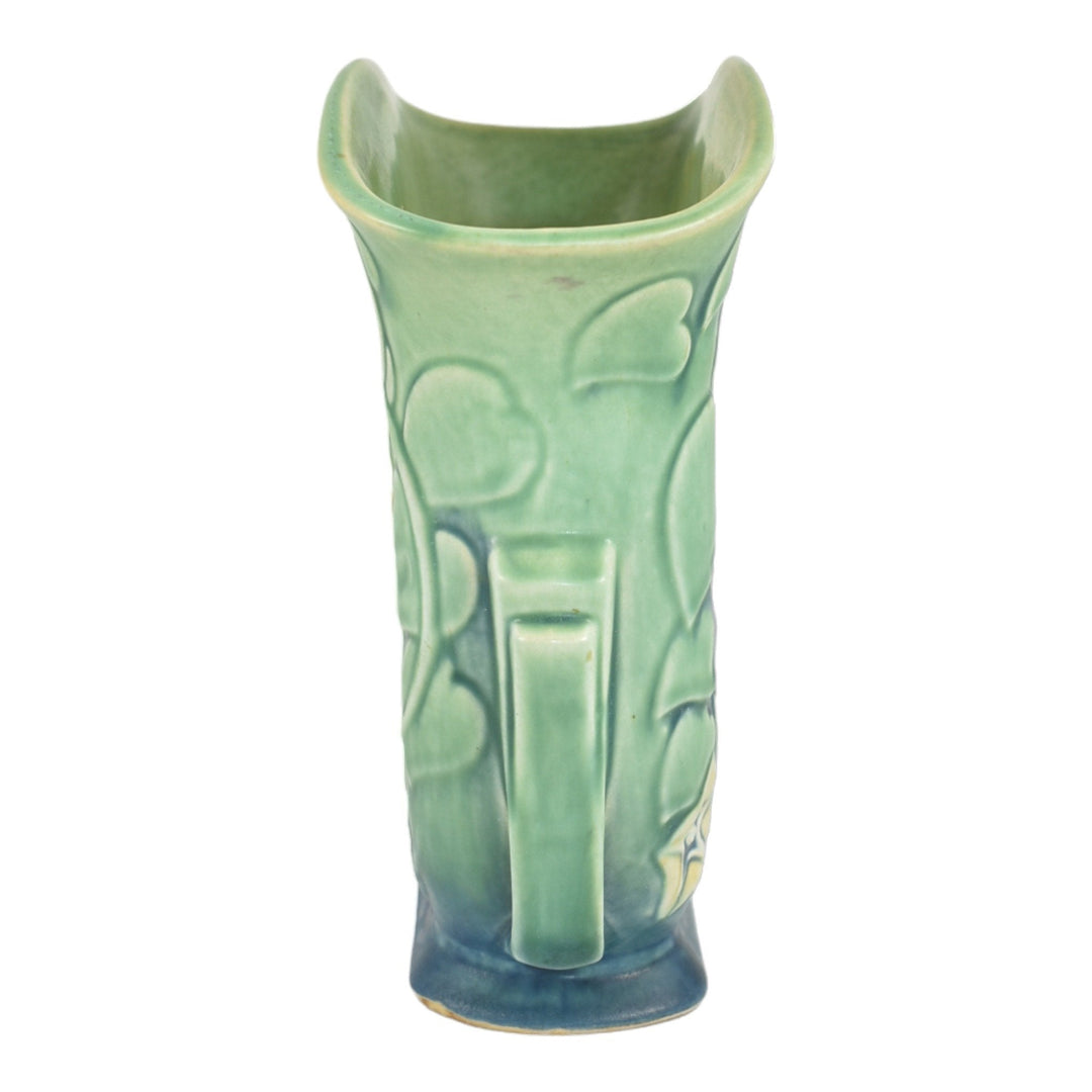 Roseville Morning Glory Green 1935 Vintage Art Pottery Ceramic Pillow Vase 120-7 - Just Art Pottery