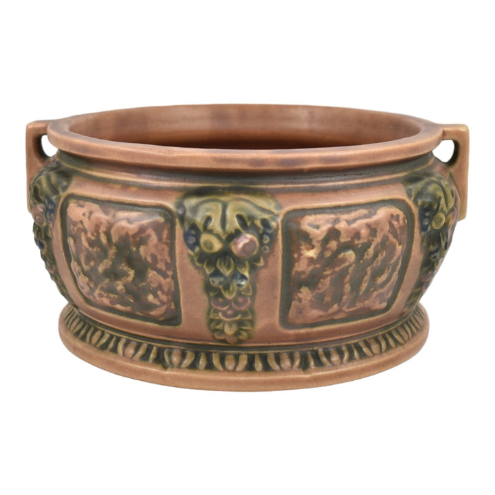 Roseville Florentine I Brown 1924 Arts And Crafts Pottery Ceramic Bowl 258-6 - Just Art Pottery