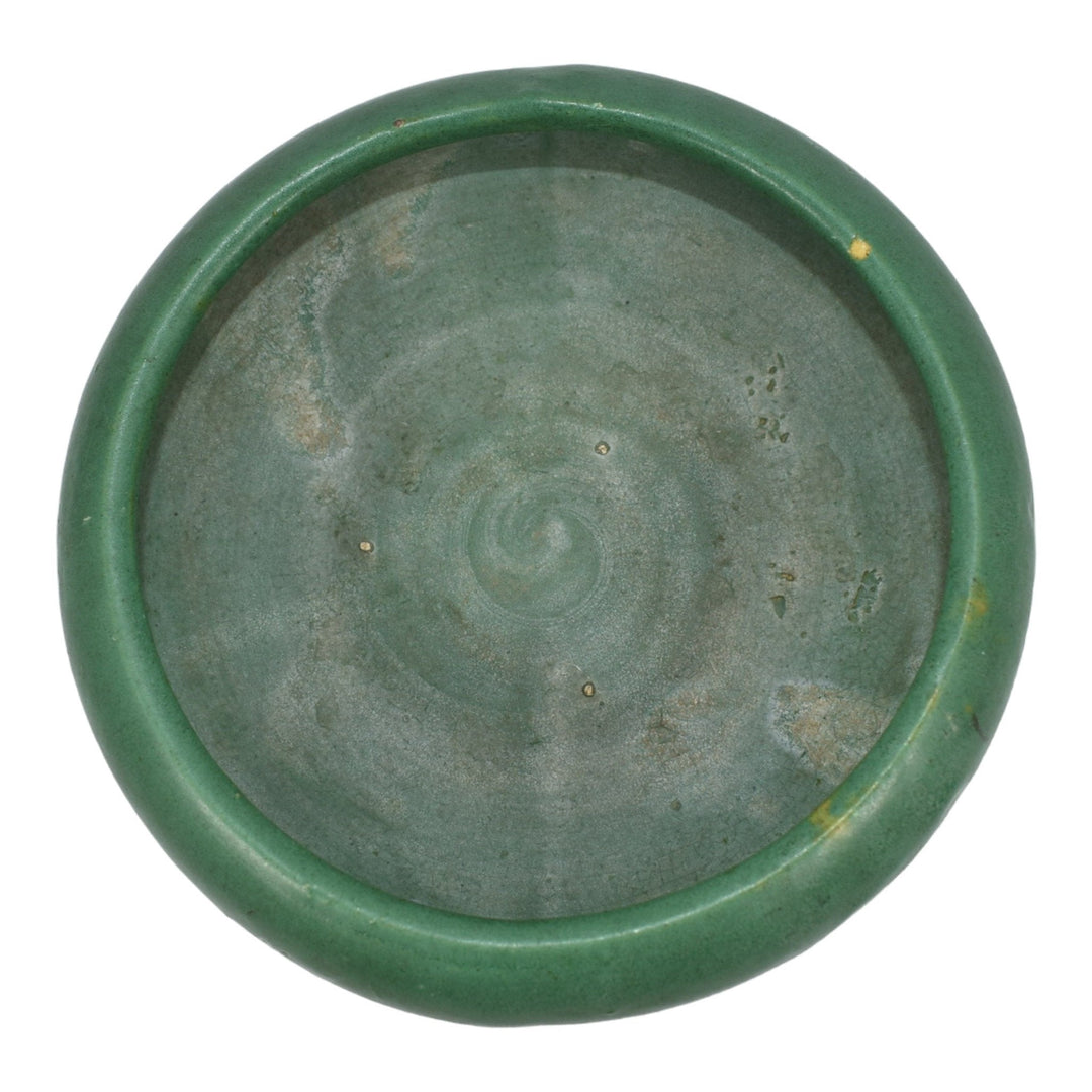 Zanesville Stoneware 1920s Vintage Arts And Craft Pottery Matte Green Bowl - Just Art Pottery