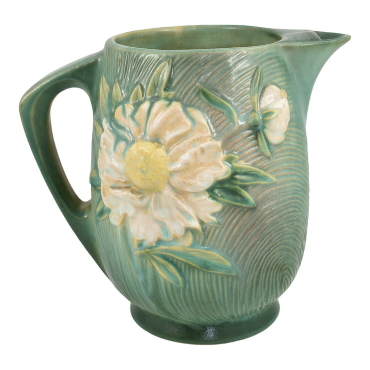 Roseville Peony Green 1942 Mid Century Modern Art Pottery Ceramic Pitcher 1326-7 - Just Art Pottery