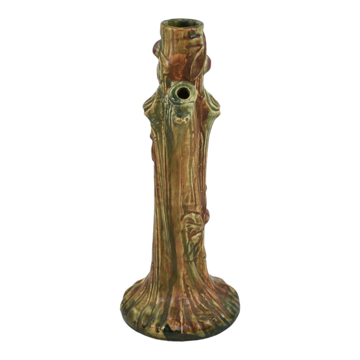 Weller Woodcraft 1920s Vintage Art Pottery Red Apple Tree Brown Ceramic Bud Vase - Just Art Pottery