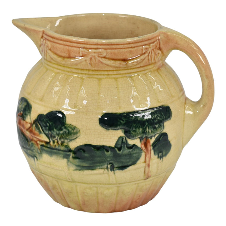 Roseville Early Ware 1910-16 Antique Pottery Brown Green Landscape Pitcher - Just Art Pottery