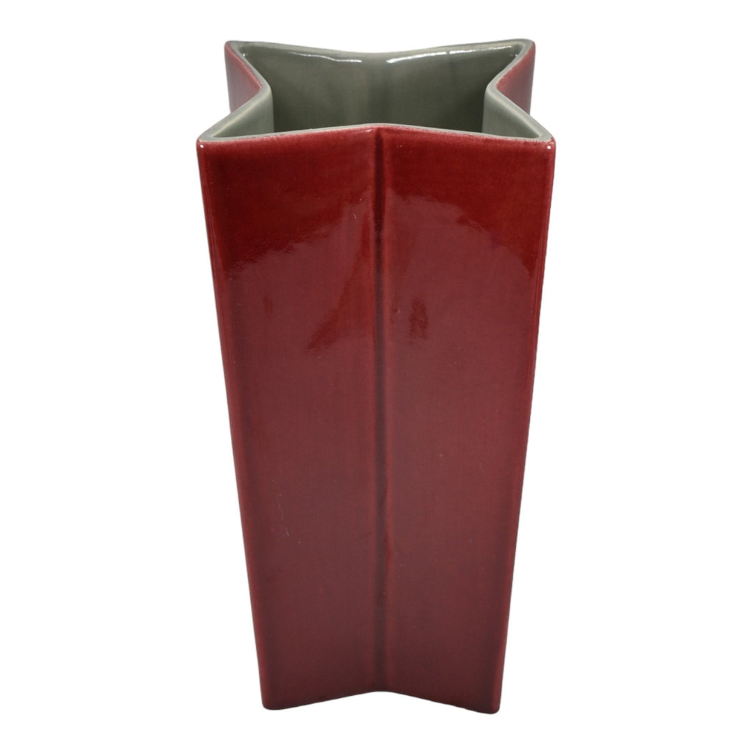 Red Wing 1950s Vintage Mid Century Modern Pottery Red Star Shaped Vase 412 - Just Art Pottery