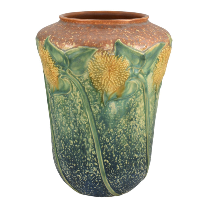 Roseville Sunflower 1930 Vintage Arts And Crafts Pottery Ceramic Vase 492-10 - Just Art Pottery