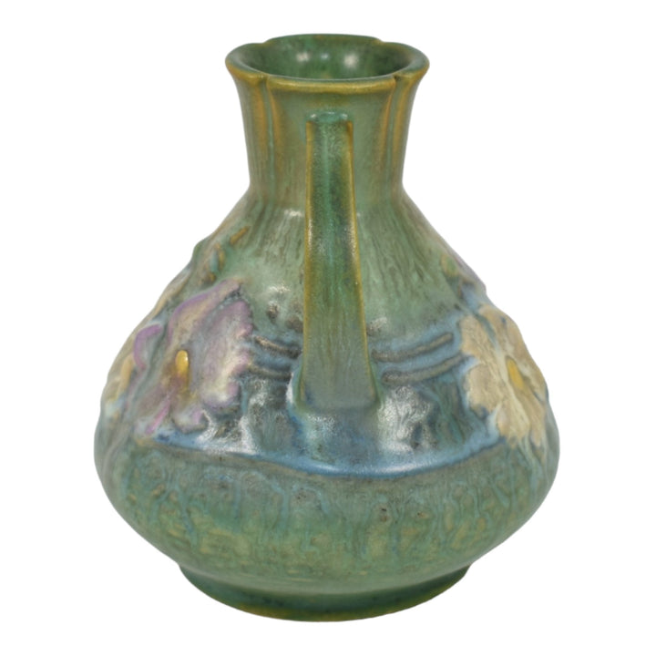 Roseville Cosmos Green 1939 Vintage Art Deco Pottery Blue Ceramic Vase 944-4