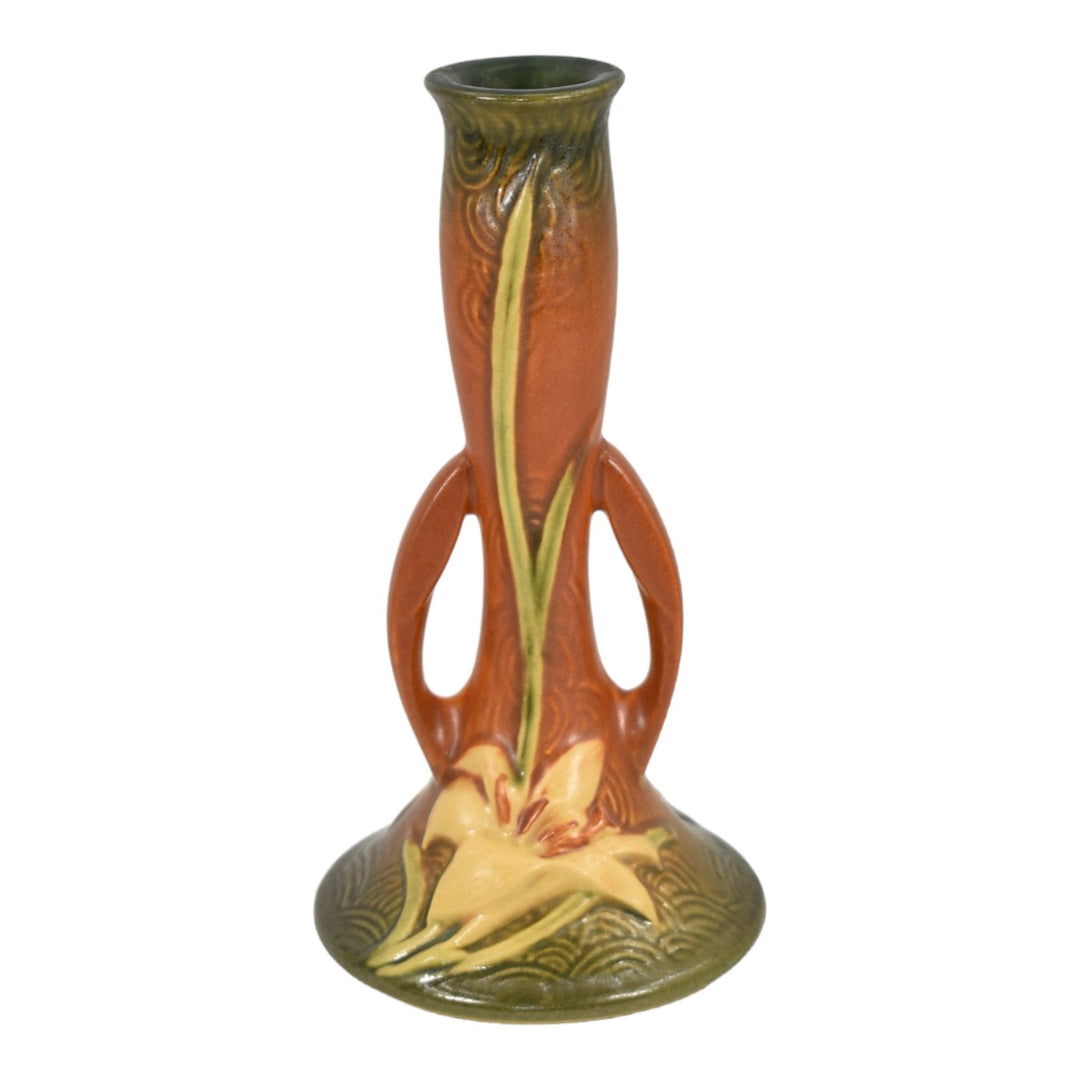 Roseville Zephyr Lily Brown 1946 Vintage Pottery Ceramic Flower Bud Vase 201-7 - Just Art Pottery