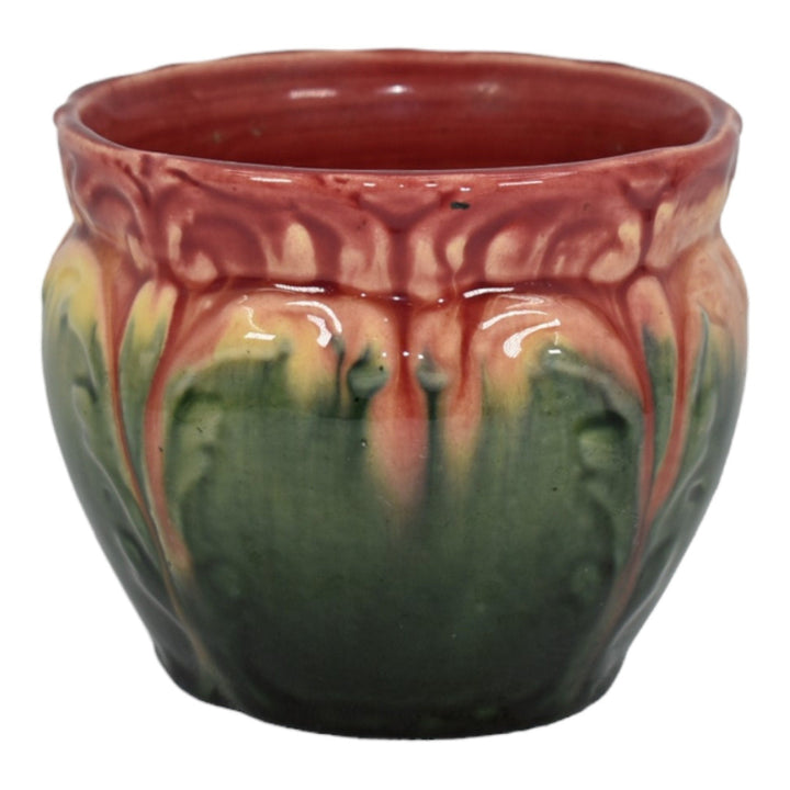Roseville Blended Majolica 1900s Art Pottery Red Green Jardiniere Planter 454 - Just Art Pottery