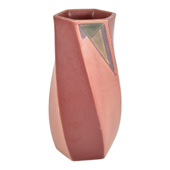 Roseville Futura Pink 1928 Vintage Art Deco Pottery Ceramic Twist Vase 425-8 - Just Art Pottery