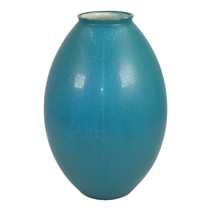 Amaco American Art Clay 1930-40s Art Deco Pottery Turquoise Blue Bulbous Vase 91