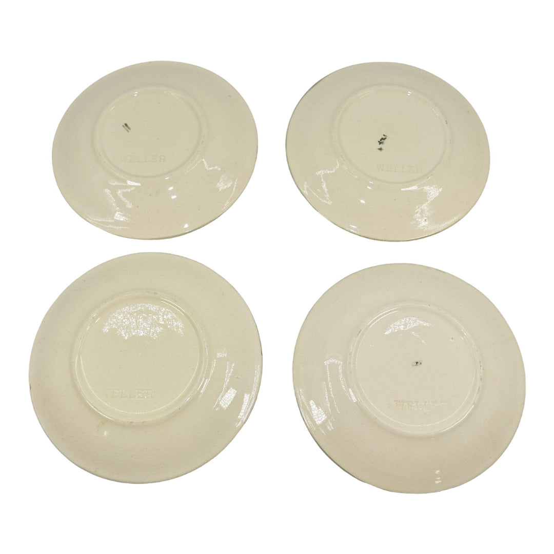 Weller Zona 1920s Pottery Green Ceramic Tea Cup And Saucer Set of Four - Just Art Pottery