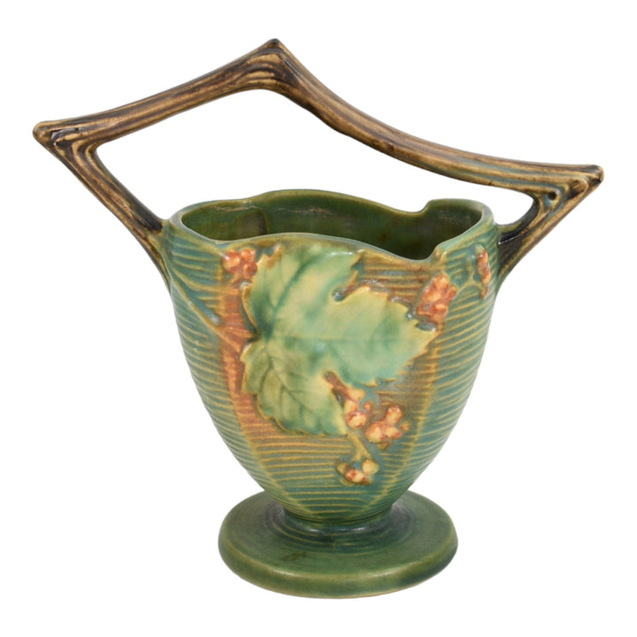 Roseville Bushberry Green 1941 Vintage Art Pottery Ceramic Basket 370-8 - Just Art Pottery
