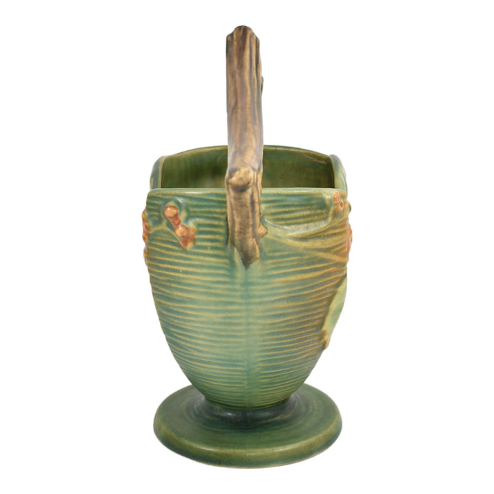 Roseville Bushberry Green 1941 Vintage Art Pottery Ceramic Basket 370-8 - Just Art Pottery