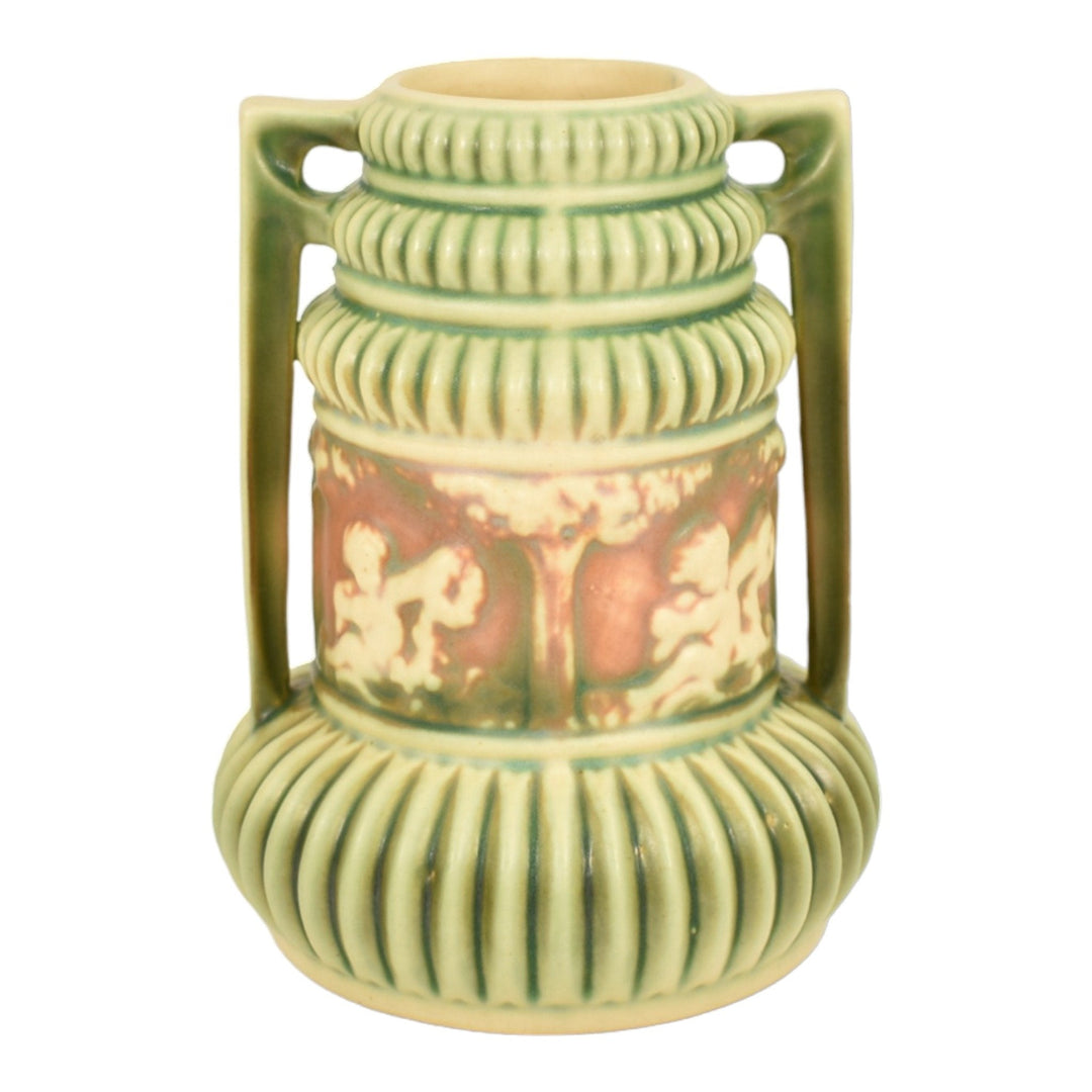 Roseville Donatello 1916 Vintage Art Pottery Buttressed Handled Ceramic Vase - Just Art Pottery
