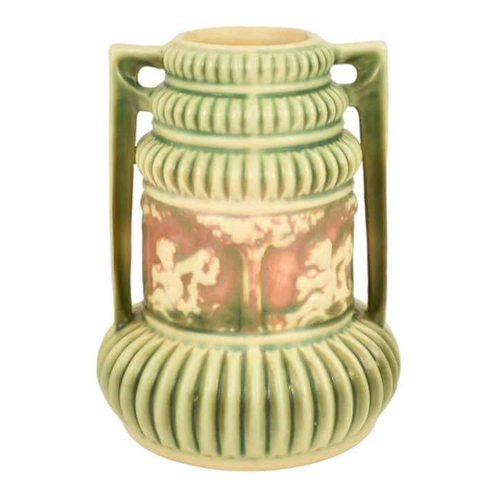 Roseville Donatello 1916 Vintage Art Pottery Buttressed Handled Ceramic Vase - Just Art Pottery