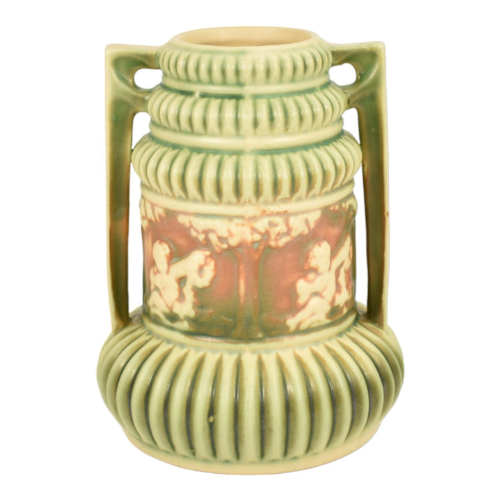 Roseville Donatello 1916 Vintage Art Pottery Buttressed Handled Ceramic Vase - Just Art Pottery