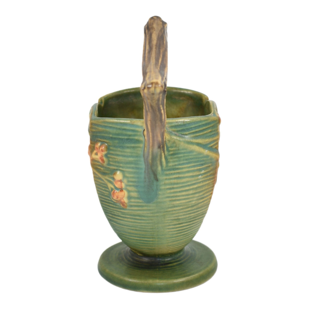 Roseville Bushberry Green 1941 Vintage Art Pottery Ceramic Basket 370-8 - Just Art Pottery