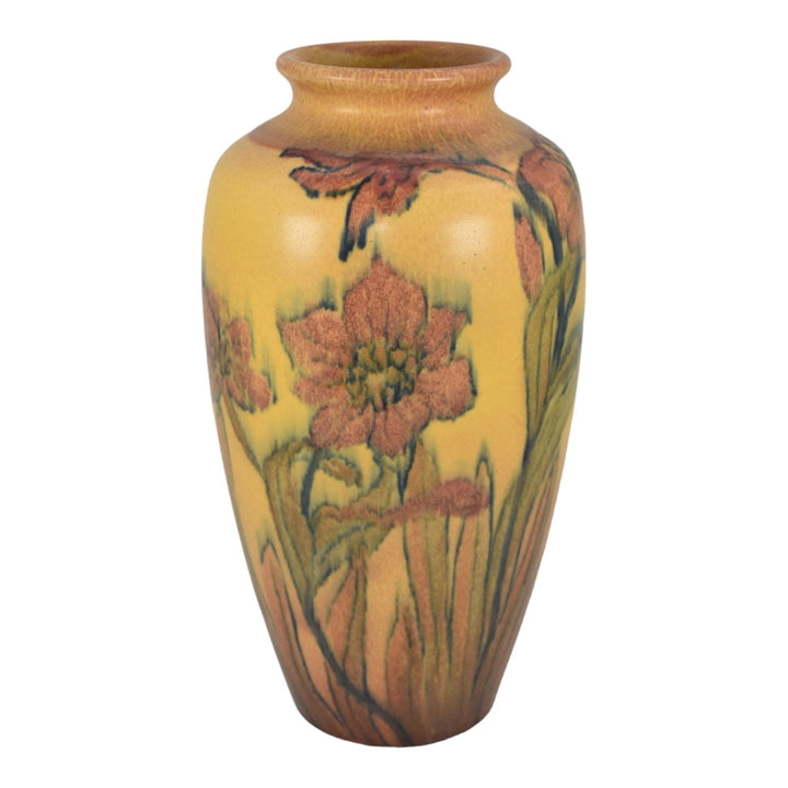 Rookwood 1927 Vintage Arts And Crafts Pottery Red Flower Yellow Vase 614D Abel - Just Art Pottery