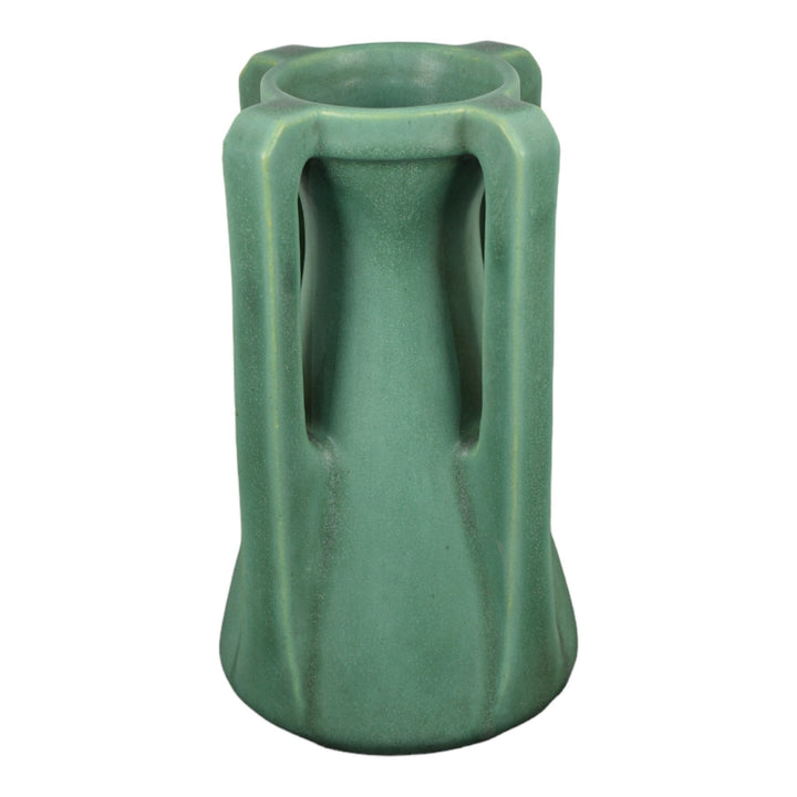 Teco Vintage Arts And Crafts Pottery Matte Green Four Handled Ceramic Vase 433 - Just Art Pottery
