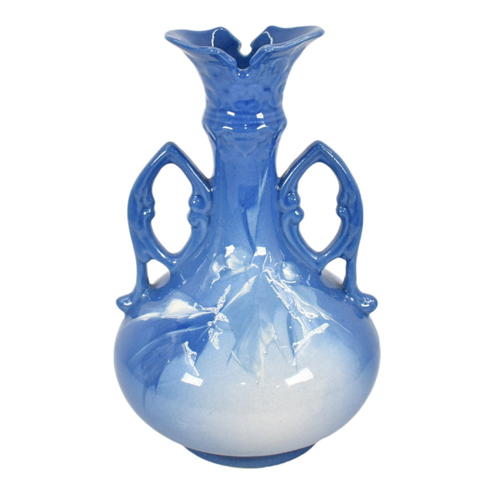 Roseville Azurean Blue 1903 Vintage Pottery Hand Painted Berries Leaves Vase 942 - Just Art Pottery