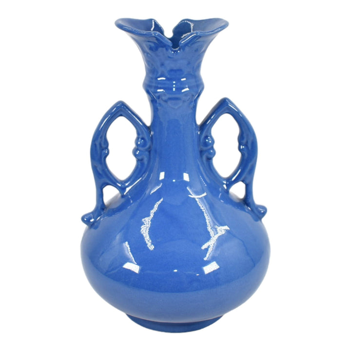 Roseville Azurean Blue 1903 Vintage Pottery Hand Painted Berries Leaves Vase 942 - Just Art Pottery