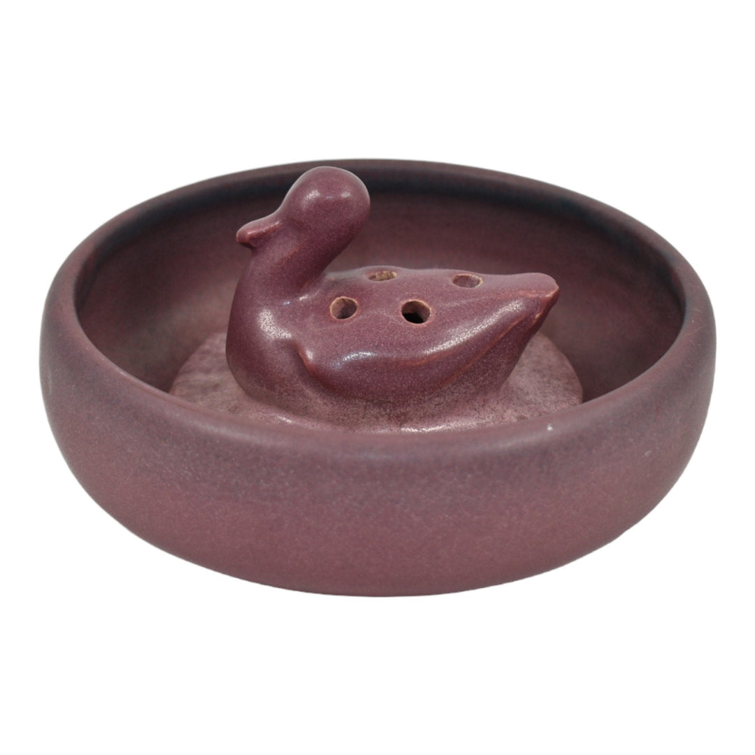 Van Briggle 1915 Arts And Crafts Pottery Mulberry Bowl Duck Flower Frog 714 - Just Art Pottery