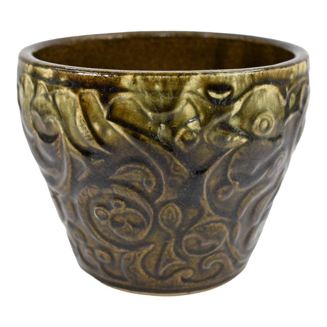 Robinson Ransbottom Vintage Ohio Pottery Brown Green Ceramic Vase Jardiniere 420 - Just Art Pottery