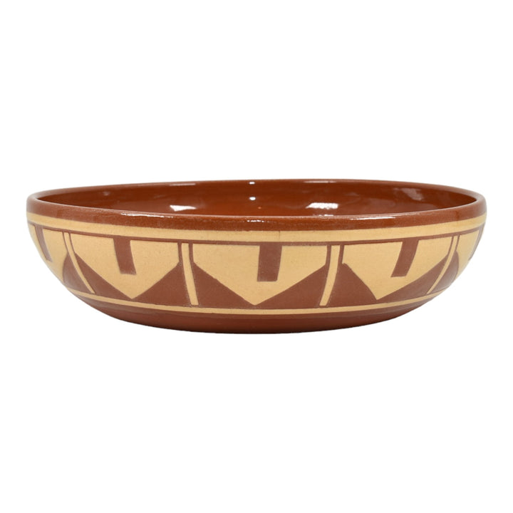 Pine Ridge Sioux Dakota Art Pottery Hand Made Geometric Design Low Bowl Irving - Just Art Pottery