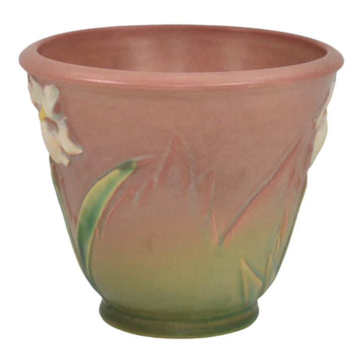 Roseville Iris Pink 1938 Vintage Art Pottery Ceramic Flower Pot Planter 648-5 - Just Art Pottery