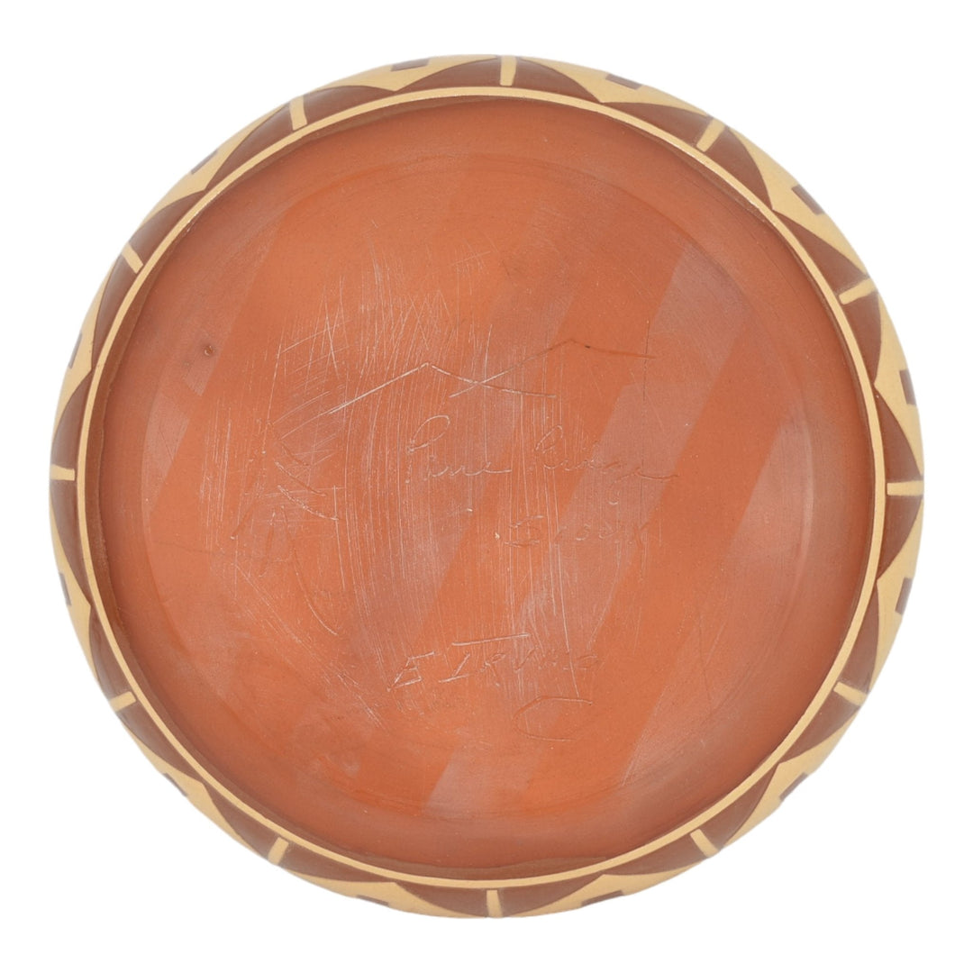 Pine Ridge Sioux Dakota Art Pottery Hand Made Geometric Design Low Bowl Irving - Just Art Pottery
