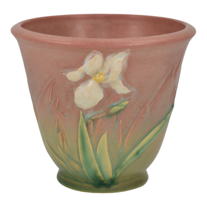Roseville Iris Pink 1938 Vintage Art Pottery Ceramic Flower Pot Planter 648-5 - Just Art Pottery