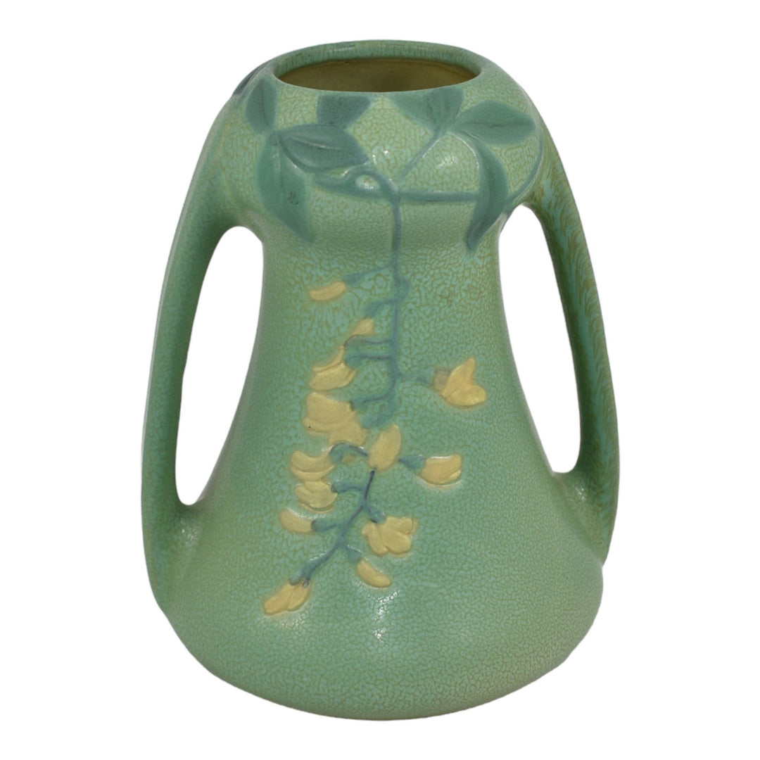 Weller Fru Russet 1905 Vintage Pottery Matte Green Yellow Floral Handled Vase - Just Art Pottery