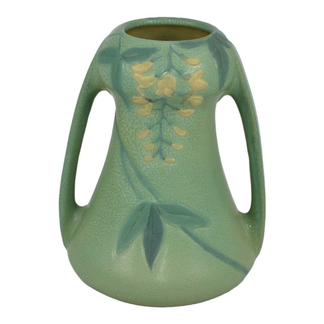 Weller Fru Russet 1905 Vintage Pottery Matte Green Yellow Floral Handled Vase - Just Art Pottery