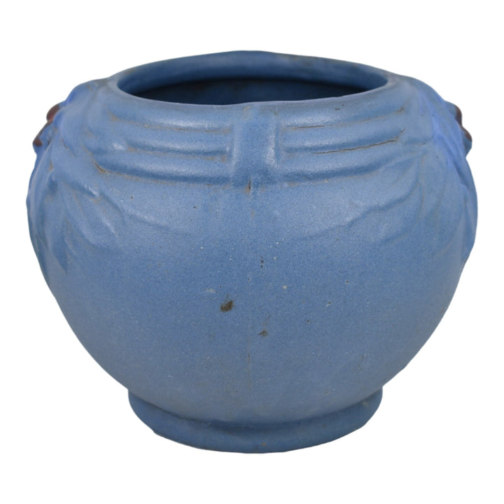 McCoy 1930s Art Pottery Berries And Leaves Blue Ceramic Jardiniere Planter 11