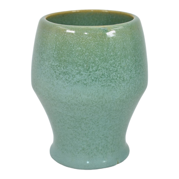 Dickota North Dakota 1930s Vintage Art Pottery Mottled Green Ceramic 4" Tumbler - Just Art Pottery