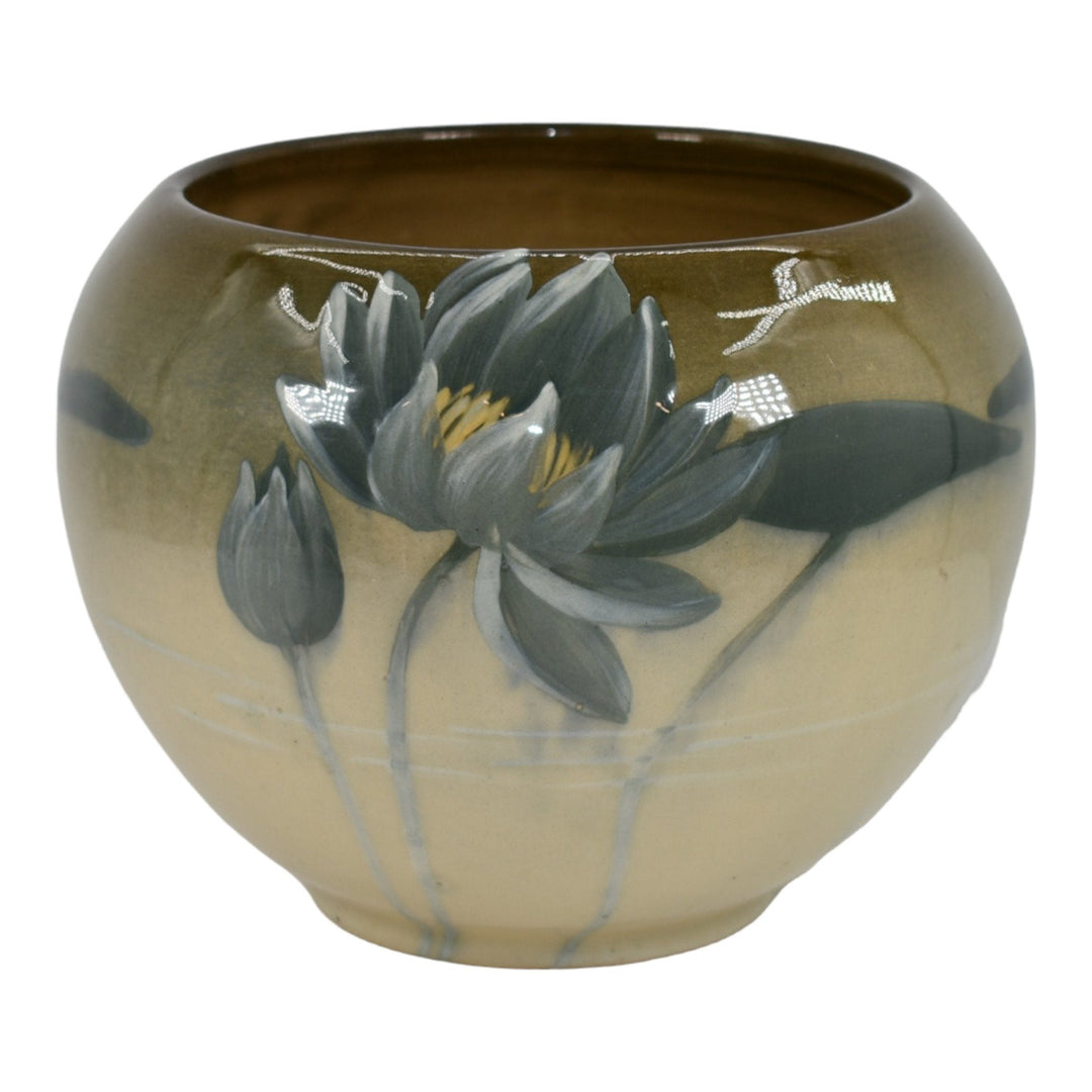 Weller Eocean 1898-1918 Pottery Hand Painted Water Lily Bowl Jardiniere Haubrich - Just Art Pottery