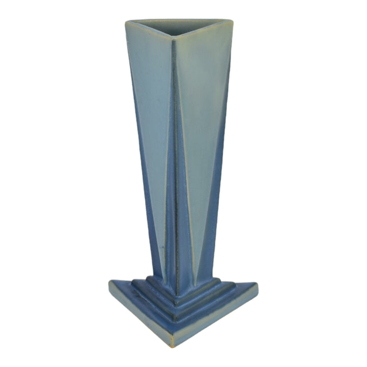 Roseville Futura Blue 1928 Art Deco Pottery Little Blue Triangle Vase 383-8 - Just Art Pottery
