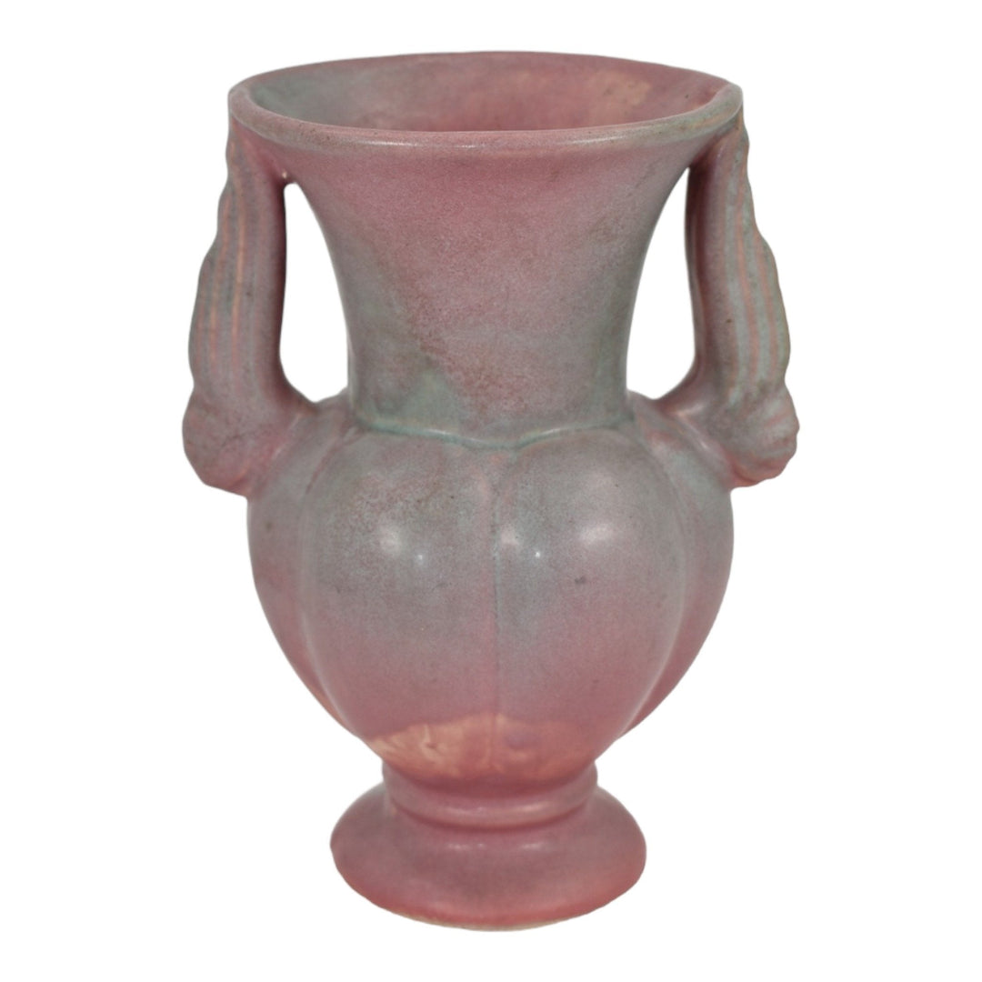 Niloak 1930s Vintage Art Deco Pottery Ozark Dawn II Pink Fish Handled Vase - Just Art Pottery
