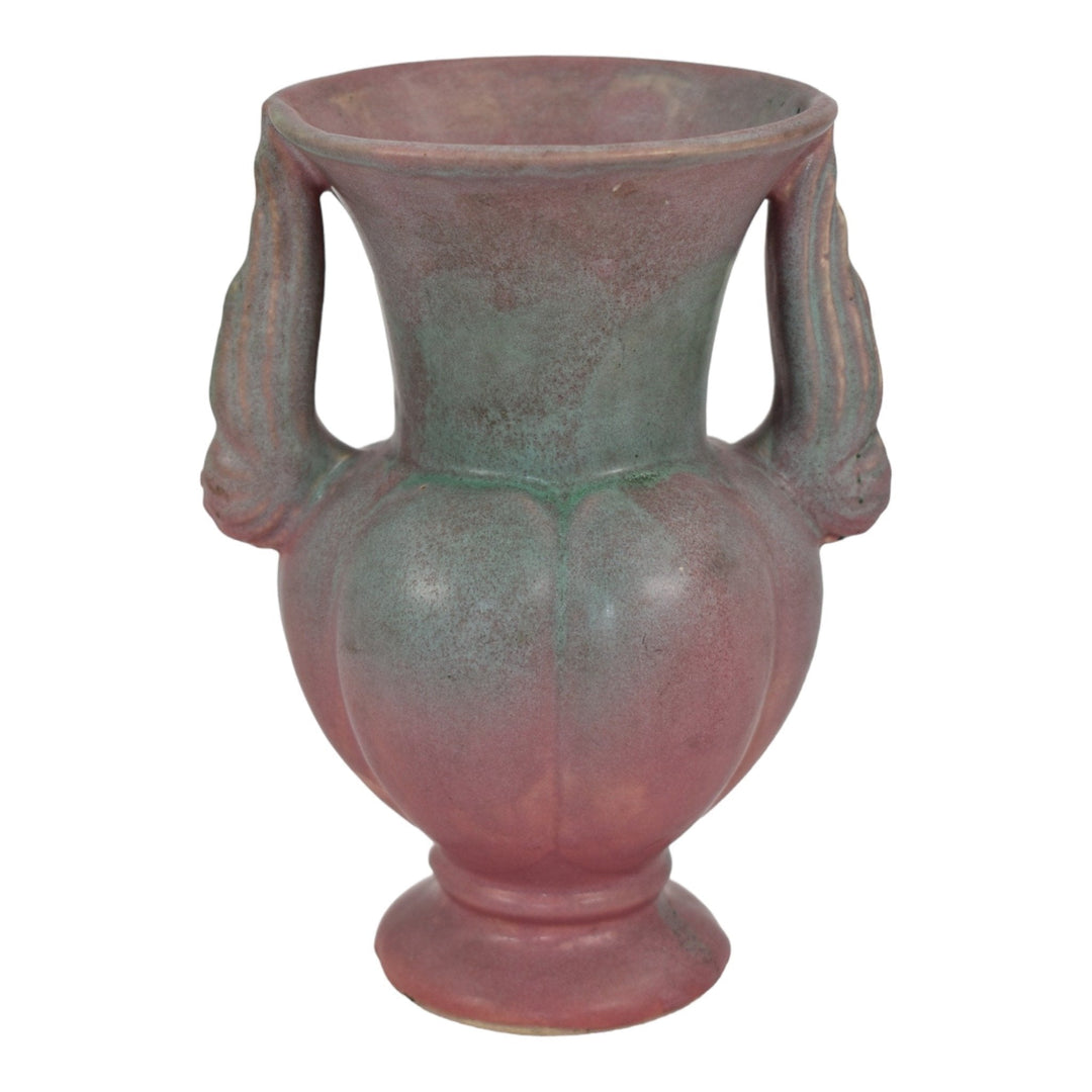 Niloak 1930s Vintage Art Deco Pottery Ozark Dawn II Pink Fish Handled Vase - Just Art Pottery