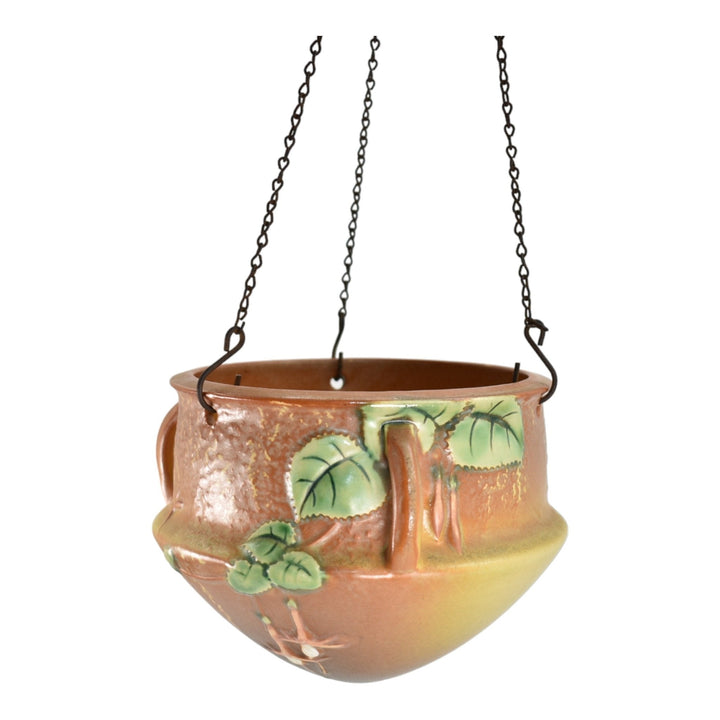 Roseville Fuchsia Brown 1938 Vintage Art Pottery Hanging Basket Planter 359-5