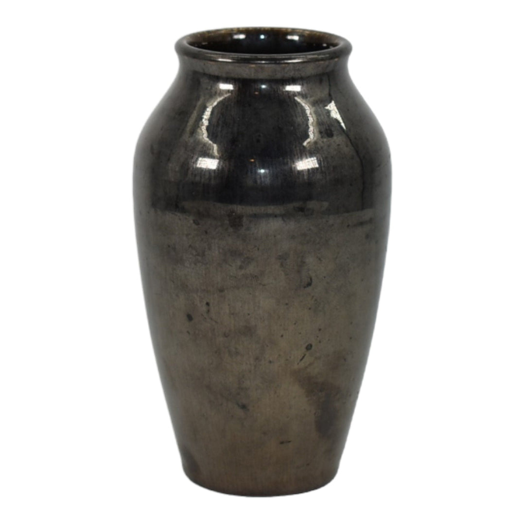 Rookwood 1925 Vintage Art Pottery Nubian Black Ceramic Ribbed Flower Vase