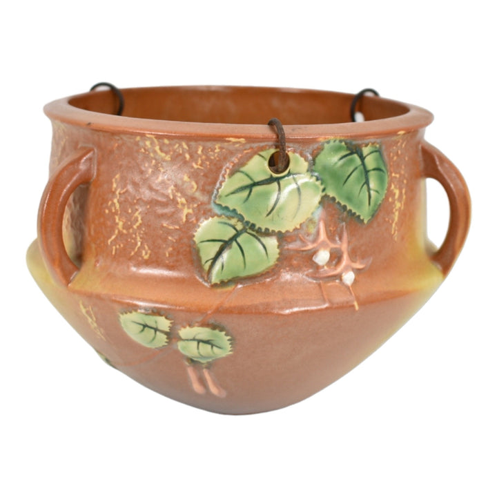 Roseville Fuchsia Brown 1938 Vintage Art Pottery Hanging Basket Planter 359-5