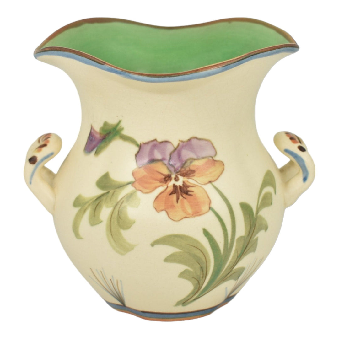 Weller Bonito 1927-33 Vintage Art Pottery Hand Painted Pansy Ceramic Vase Walch - Just Art Pottery