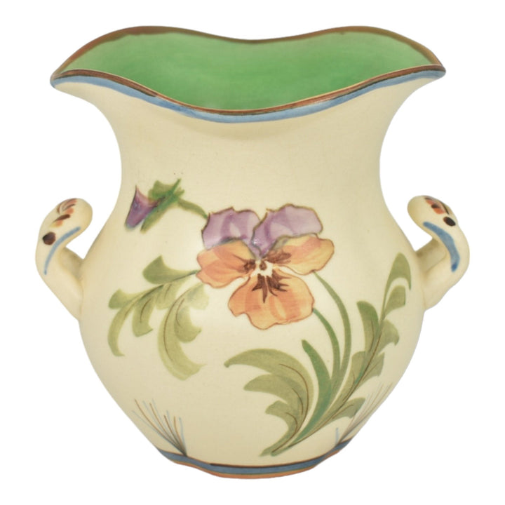 Weller Bonito 1927-33 Vintage Art Pottery Hand Painted Pansy Ceramic Vase Walch - Just Art Pottery
