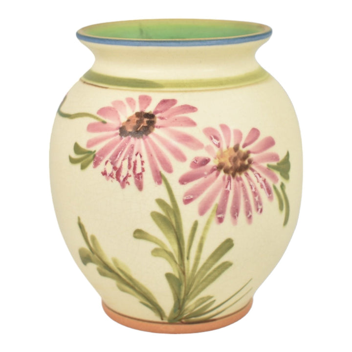 Weller Bonito 1927-33 Vintage Art Pottery Hand Painted Pink Daisy Vase Pillsbury - Just Art Pottery